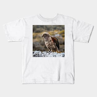 Kea Bird Showing its Colorful Wings in the Mountains of New Zealand Kids T-Shirt